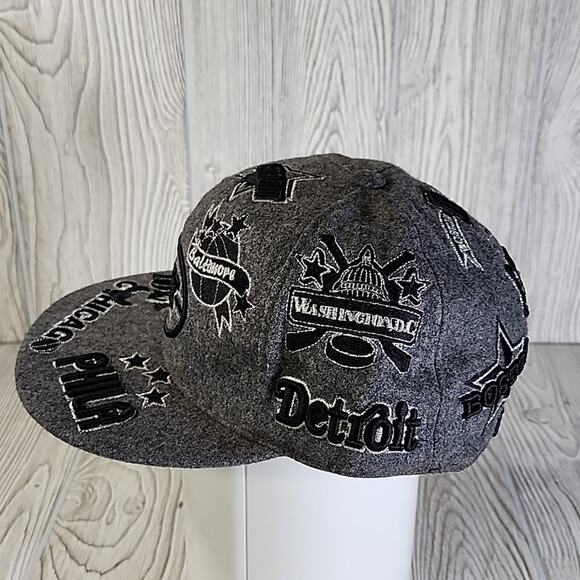 K&B Ethos 100% Wool NBA Patches Hat, Grey/Black Cap - Picture 3 of 7